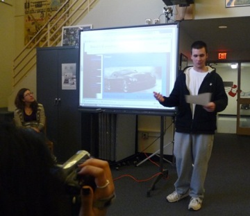 A student presentation showing work on a gear shift.